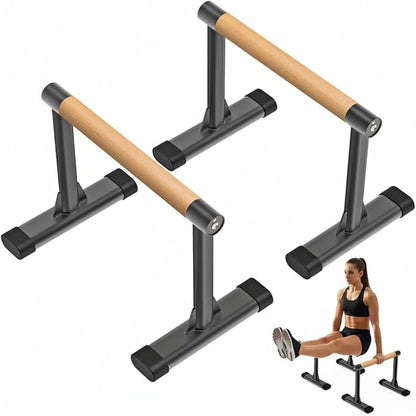 Kipika Parallette Bars for Calisthenics - Push Up & Dip Bar with Wood Handles, Rock-Free Support for Handstand, L-Sit & Home Strength Training, 600LB Capacity, 12" Height