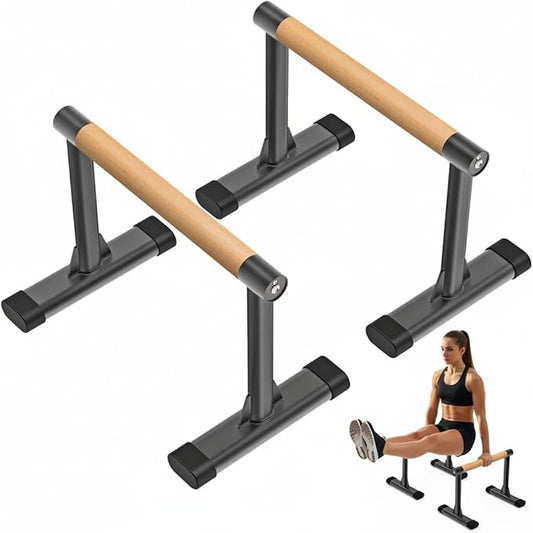 Kipika Parallette Bars for Calisthenics - Push Up & Dip Bar with Wood Handles, Rock-Free Support for Handstand, L-Sit & Home Strength Training, 600LB Capacity, 12" Height