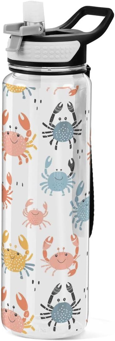 ALAZA Cartoon Crab Sports Water Bottle with Straw Tritan Drink Bottle 32 oz BPA Free Reusable for Travel Outdoor Fitness