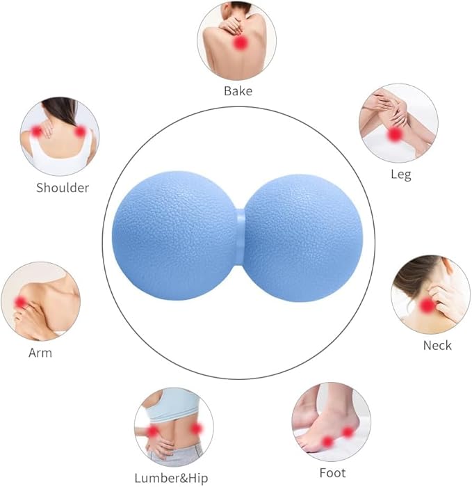 Double Lacrosse & Micro-Elastic Peanut Massage Ball - Myofascial Release Tool for Muscle, Back, Foot, and Physical Therapy, Mobility Roller for Acupressure and Relaxation (Blue)