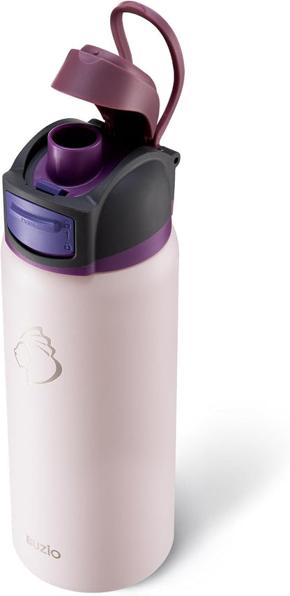 BUZIO 32oz Metal Water Bottle with Chug Lid, Insulated Flask with Leakproof Locking Lid for Sports Travel Gym Work, BPA-Free, Carry Loop, Dishwasher Safe, Best Holiday Gift for man/women, Light Pink