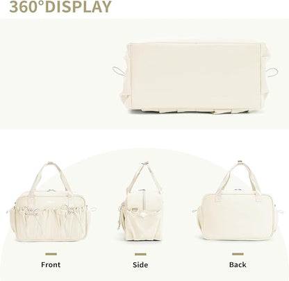 ECOHUB Small Gym Bag for Women, Mini Gym Duffle Bag with Wet Compartment, Bowknot Sports Bag, Cute Gym Tote Bag Dance Yoga Workout Travel Bags Beige