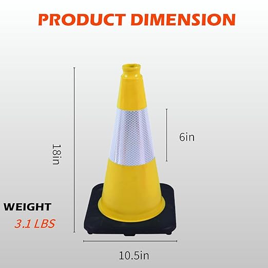 8 Pack 18 Inch Yellow Traffic Cones with Black Base - Durable Markers for Sports Training, Field Boundaries, and Outdoor Activities (8, Yellow, 18 Inch)