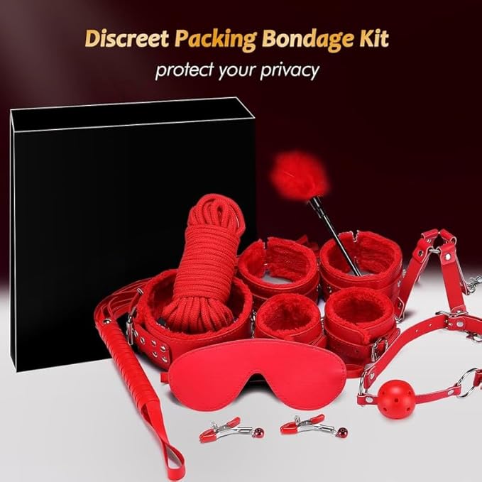 10-Piece Leather Couples Home Gym Set: Complete Partner Yoga, Pilates & Fitness Training Kit for A Full-Body Couples Workout (Red)