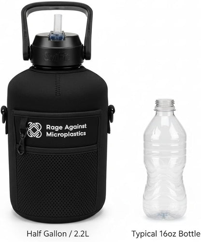 Half Gallon Water Bottle WITH Sleeve & Accessories – 64oz / 2.2L Hydration Kit Bundle – Includes Straw, Cleaning Brush & Storage Pocket – Leakproof Gym Jug BPA-Free