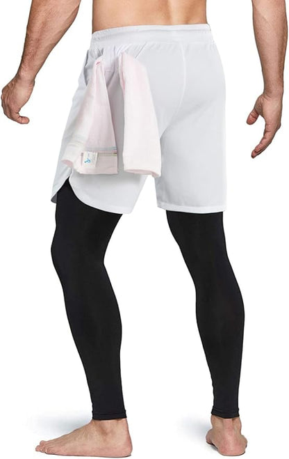 Aolesy Men's 2 in 1 Running Pants, Gym Workout Compression Pants for Men Training Athletic