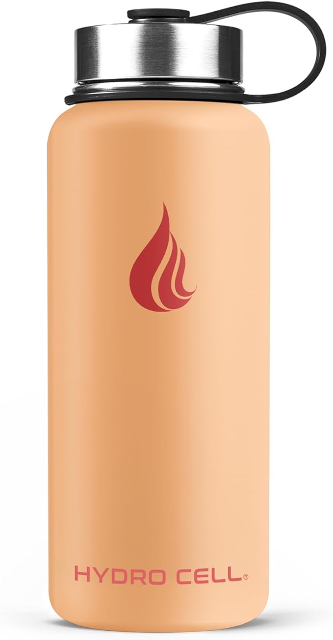 HYDRO CELL Stainless Steel Insulated Water Bottle with Straw - For Cold & Hot Drinks - Metal Vacuum Flask with Screw Cap and Modern Leakproof Sport Thermos for Adults (Peach 32oz)