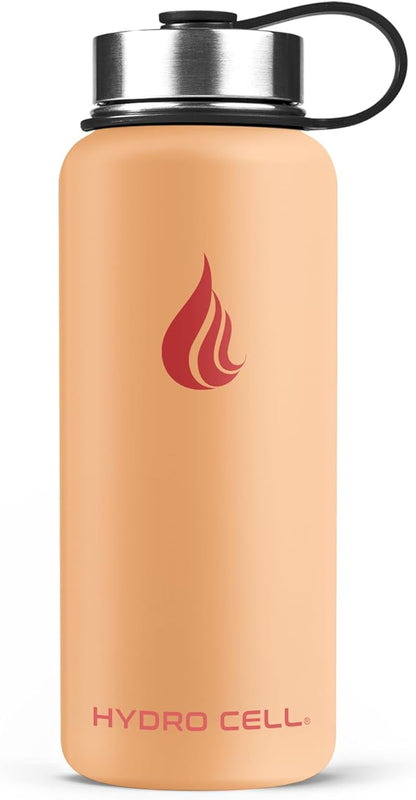 HYDRO CELL Stainless Steel Insulated Water Bottle with Straw - For Cold & Hot Drinks - Metal Vacuum Flask with Screw Cap and Modern Leakproof Sport Thermos for Adults (Peach 32oz)