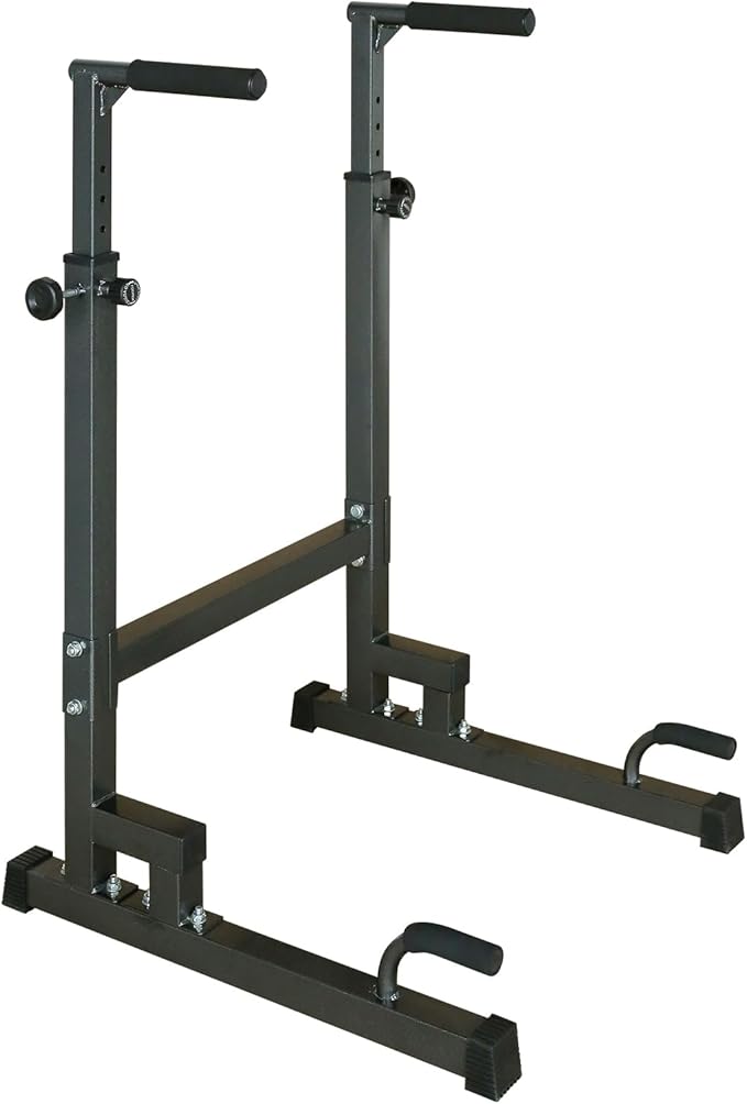 Adjustable Power Tower Dip Stand Station with Bench Pull Up Bar - Heavy Duty Multi-Function Fitness Equipment for Home Gym, Black
