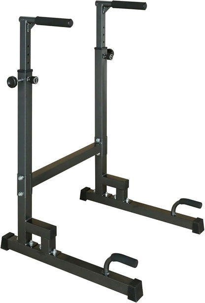 Adjustable Power Tower Dip Stand Station with Bench Pull Up Bar - Heavy Duty Multi-Function Fitness Equipment for Home Gym, Black
