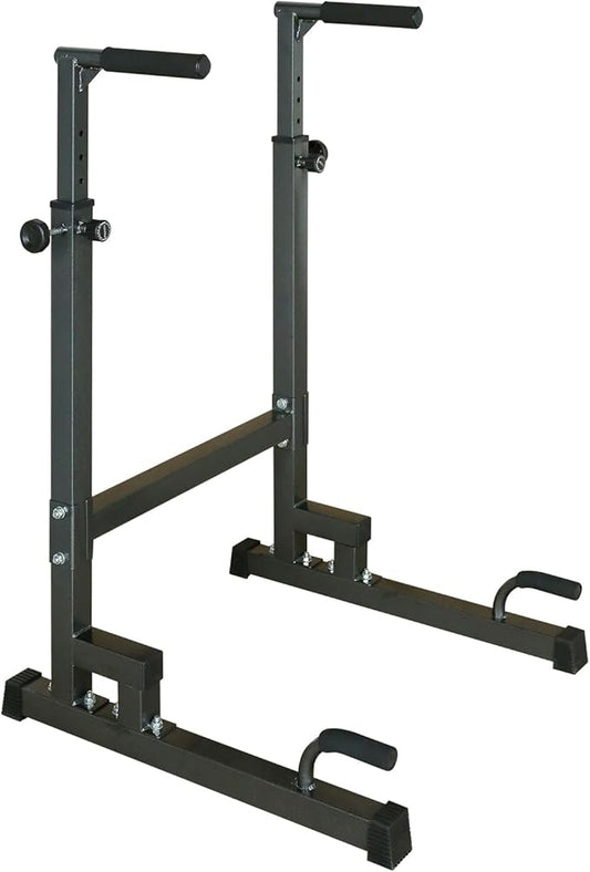 Adjustable Power Tower Dip Stand Station with Bench Pull Up Bar - Heavy Duty Multi-Function Fitness Equipment for Home Gym, Black