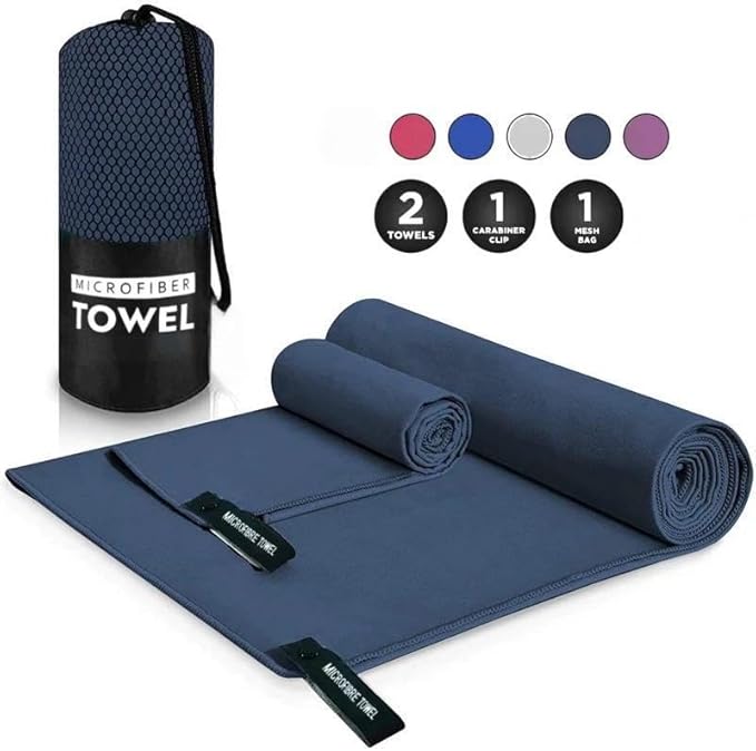 Microfiber Towel Travel Sports Towel,High Water Absorption, Lightweight, for Fitness Yoga, Swimming,Travel,Camping etc (Navy Blue, L 60"x30")