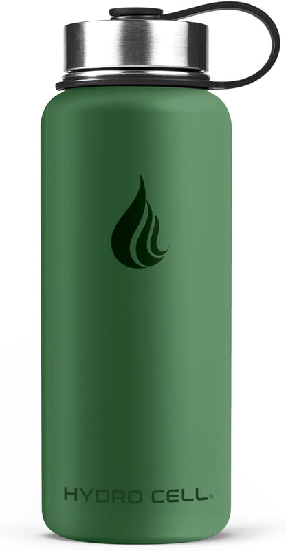 HYDRO CELL Stainless Steel Insulated Water Bottle with Straw - For Cold & Hot Drinks - Metal Vacuum Flask with Screw Cap and Modern Leakproof Sport Thermos for Adults (Forrest 32oz)