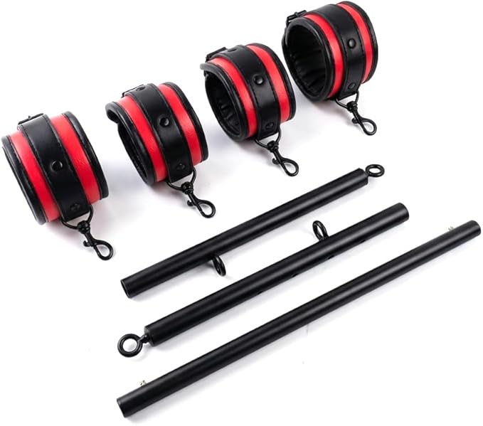 Heavy Duty Stainless Steel Expandable Spreader Bar with 4pcs PU Black--Pink Skull Pattern Detachable Adjustable Straps,Workout Bar for Home Indoor Gym Training Kit