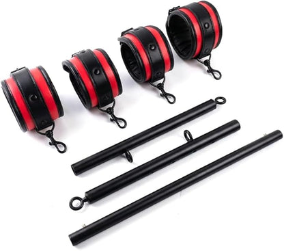 Heavy Duty Stainless Steel Expandable Spreader Bar with 4pcs PU Black--Pink Skull Pattern Detachable Adjustable Straps,Workout Bar for Home Indoor Gym Training Kit