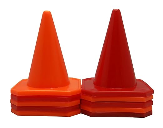 BlueDot Trading 4” Plastic Sports Cones | Agility Cones Games, RC Racing, Outdoor Activities, Soccer Training, Party Games & Decorations - Orange & Red Cones – Set of 10