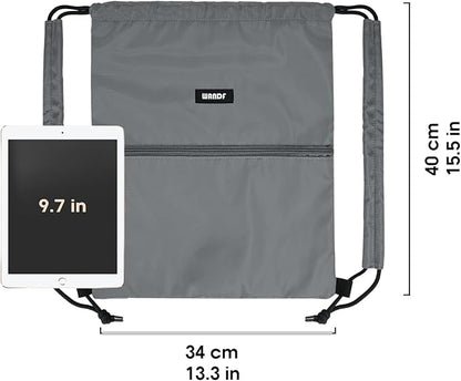 WANDF Drawstring Backpack Sports Gym Bag with Shoulder Pads Water Resistant String Bag Cinch Bag for Women Men (Grey)