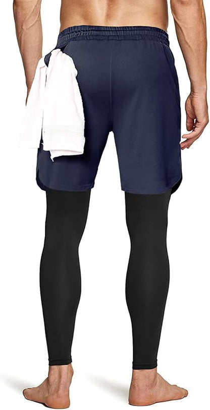 Aolesy Men's 2 in 1 Running Pants, Gym Workout Compression Pants for Men Training Athletic