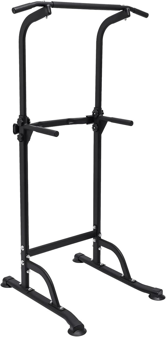 Parallel Bars Power Tower Adjustable Dip Station Pull Up Bar Push Up for Home Gym Strength Training Body Building Workout Equipment Standing Pull Up Pillar Impregnation Station, Black