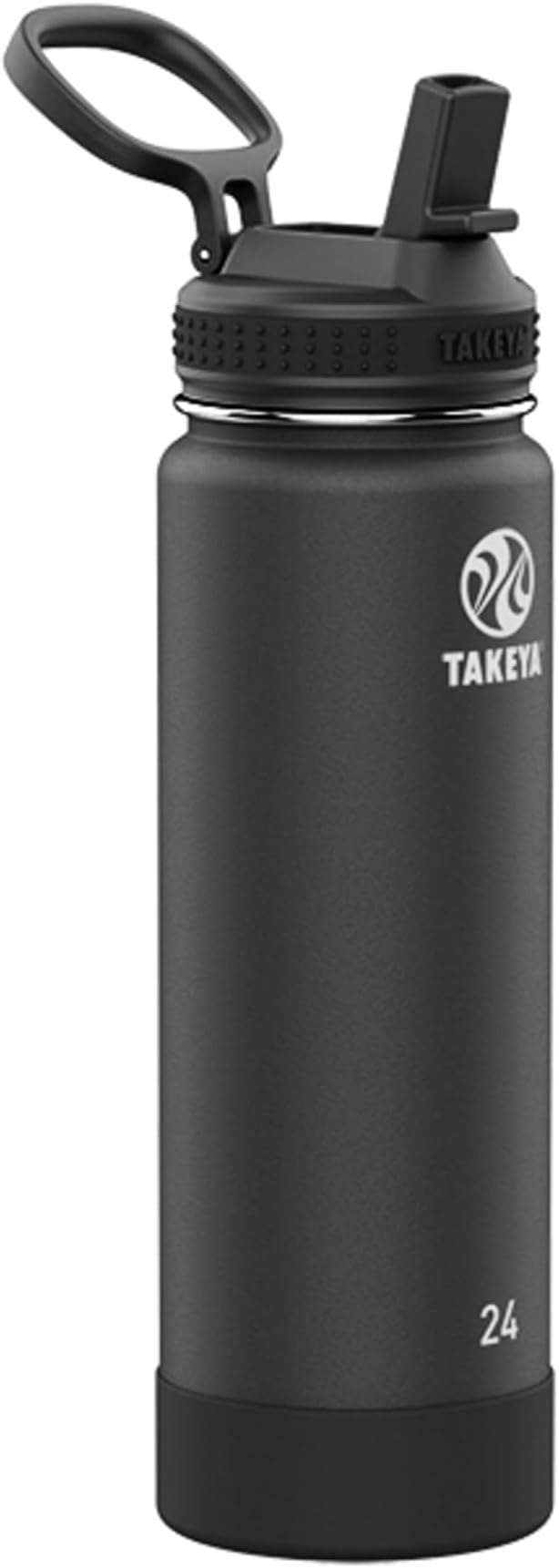 Takeya 24 oz Actives Stainless Steel Water Bottle with Straw Lid – Leakproof, Double-Wall Insulated, Keeps Drinks Cold 24 hrs/Hot 12 hrs, BPA-Free, Powder-Coated, Gym & Travel, Onyx