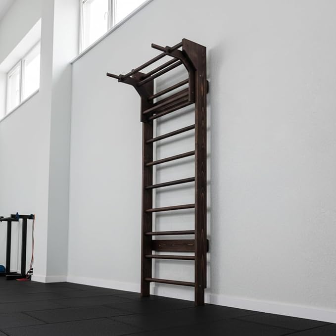 2in1 Wooden Wall Stall Bars with Pull Up bar and Dip Bar