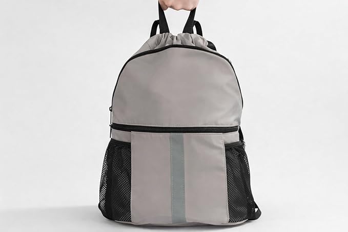 PPZ Drawstring Sports Backpack with Side Mesh Pockets, Lightweight Gym & Travel Bag with Water Bottle Holders for Fitness, Outdoor Activities and Daily Use – Gray