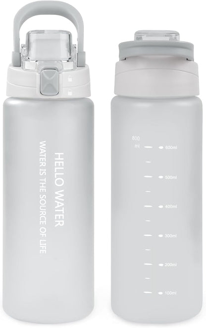 27oz Sports Water Bottle with Removable Filter, Motivational Water Bottle with Capacity Marker, Leakproof Drinking Water Bottle with Handle for Travel Fitness Gym Outdoor (White)