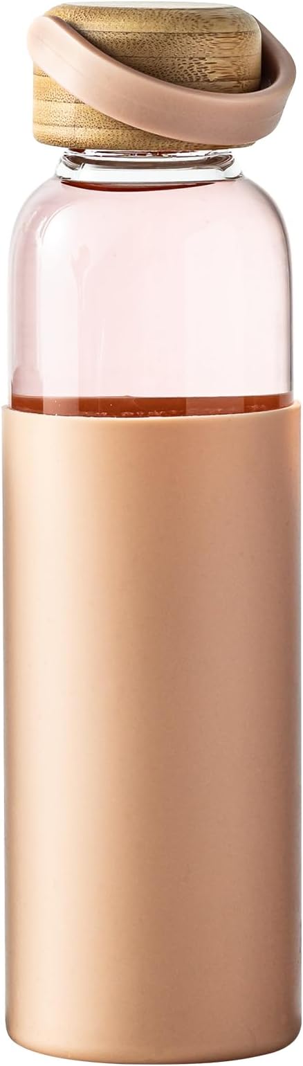 21oz Borosilicate Glass Water Bottles with Silicone Non-Slip Sleeve & Leak-Proof Lid-Reusable Drink Bottle for Office,Travel,Gym,Hiking-BPA Free,Ideal Gift for Home,Car &Fitness (Pink)