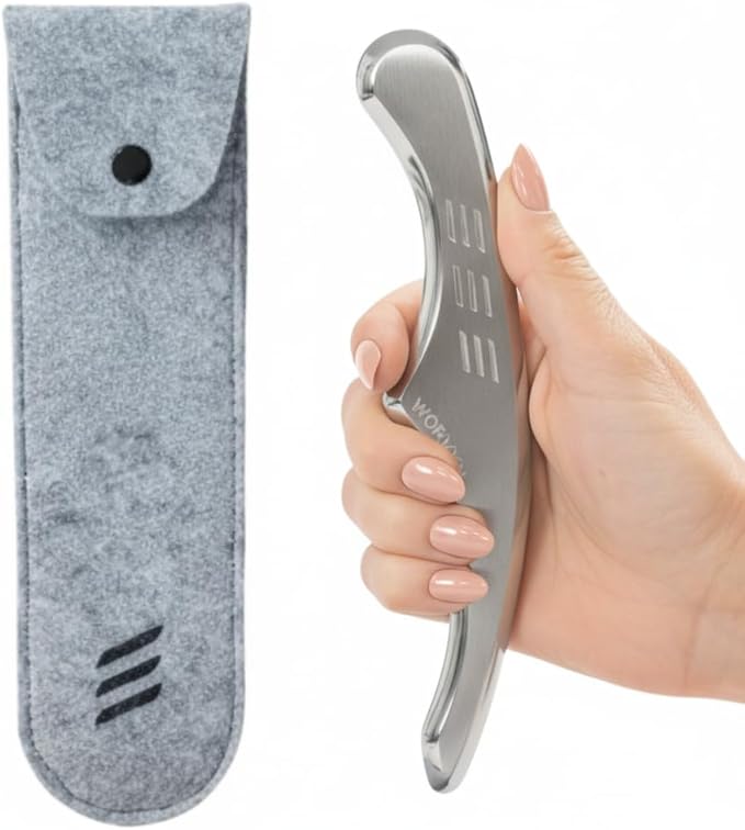 Premium Muscle Scraper Tool – Stainless Steel Body Gua Sha with Ergonomic Anti-Fatigue Grip – 8mm Thick for Muscle Recovery & Mobility Support