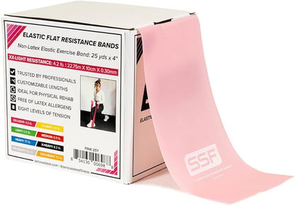 Serious Steel Fitness Flat Resistance Bands for Upper and Lower Body Strength Training and Exercise. (Non-Latex Flat Physical Therapy Exercise Bands - 4" x 25 Yards or 4" x 5 Feet)