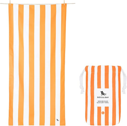 Dock & Bay Customized Beach Towel - Quick Dry, Sand Free - Compact, Lightweight - 100% Recycled - Includes Bag - Cabana - Ipanema Orange - Large
