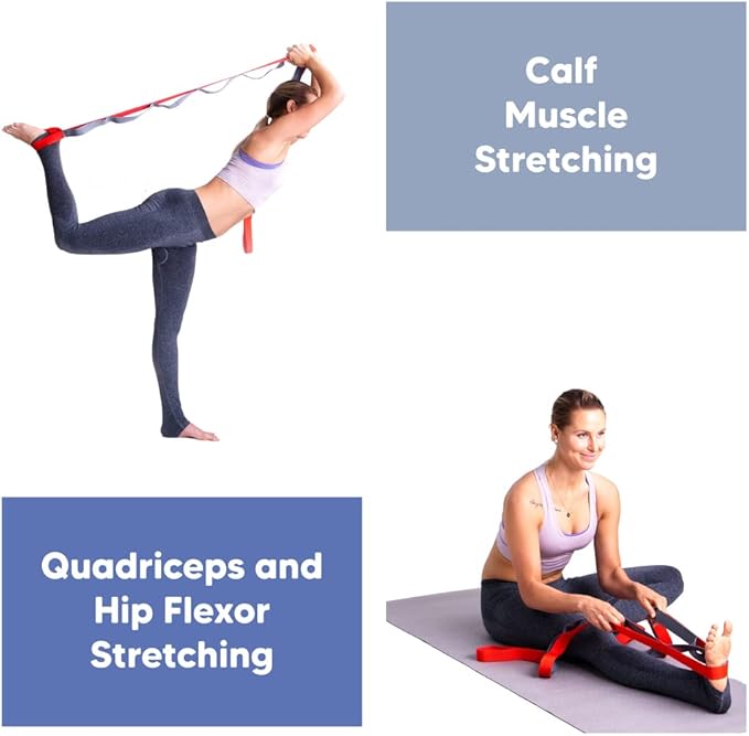 sport2people Stretching Strap for Yoga, Flexibility, Rehabilitation - 2 Free Exercise Ebooks - Get Flexible with 12-Loop Stretch Band for Rehab, Recommended by Physical Therapists and Trainers