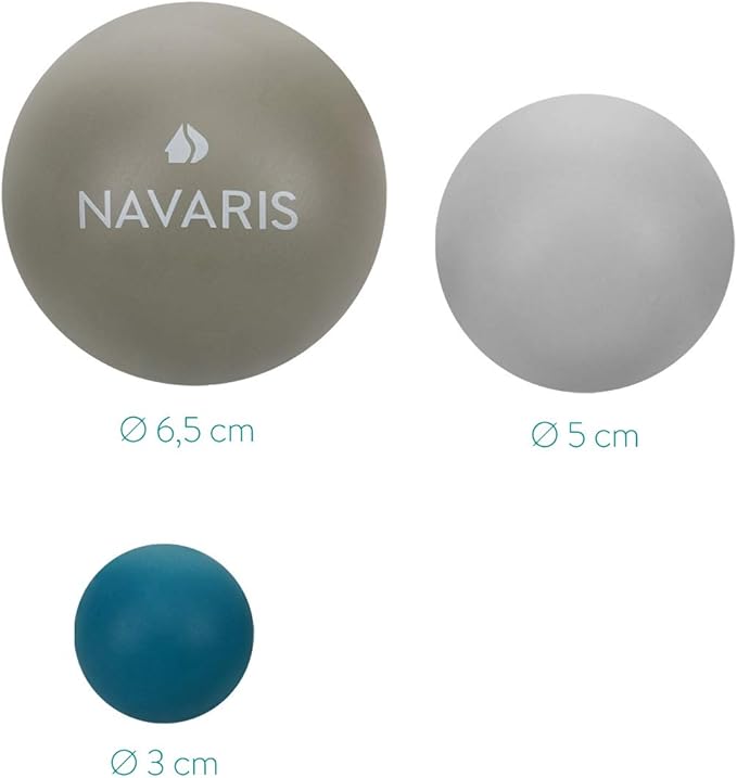 Navaris Lacrosse Massage Balls Set - Myofascial Deep Tissue Muscle Therapy for Back Legs Neck Foot Roller Trigger Points Firm Spheres - Pack of 3