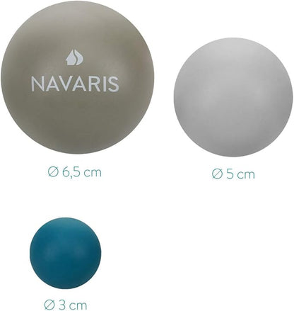 Navaris Lacrosse Massage Balls Set - Myofascial Deep Tissue Muscle Therapy for Back Legs Neck Foot Roller Trigger Points Firm Spheres - Pack of 3
