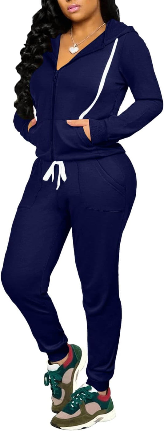 CLOCOR Track Suits for Women Set - Casual 2 Piece Outfits Sweatsuit Pocket Hoodies Long Sleeve with Patchwork Pants Set