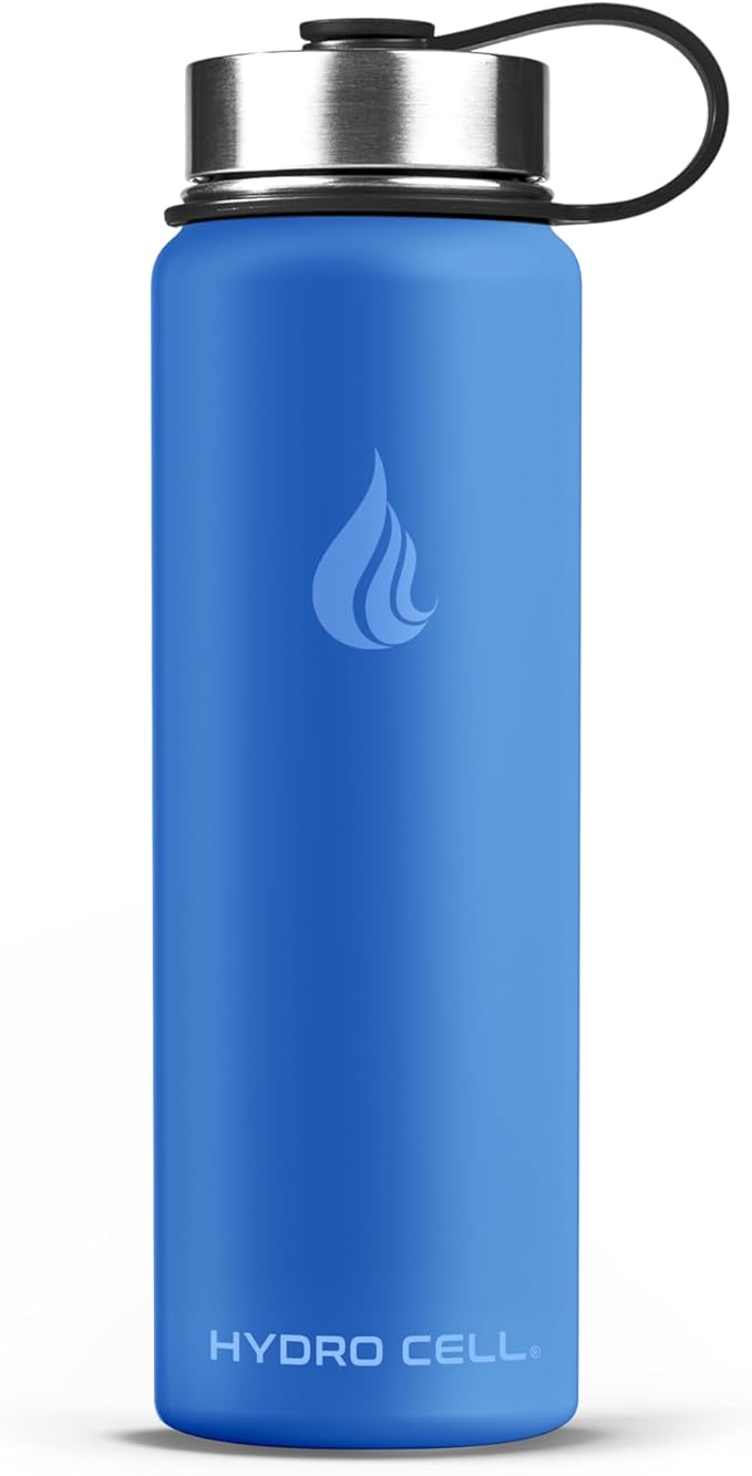 HYDRO CELL Stainless Steel Insulated Water Bottle with Straw - For Cold & Hot Drinks - Metal Vacuum Flask with Screw Cap and Modern Leakproof Sport Thermos for Adults (Denim 24oz)