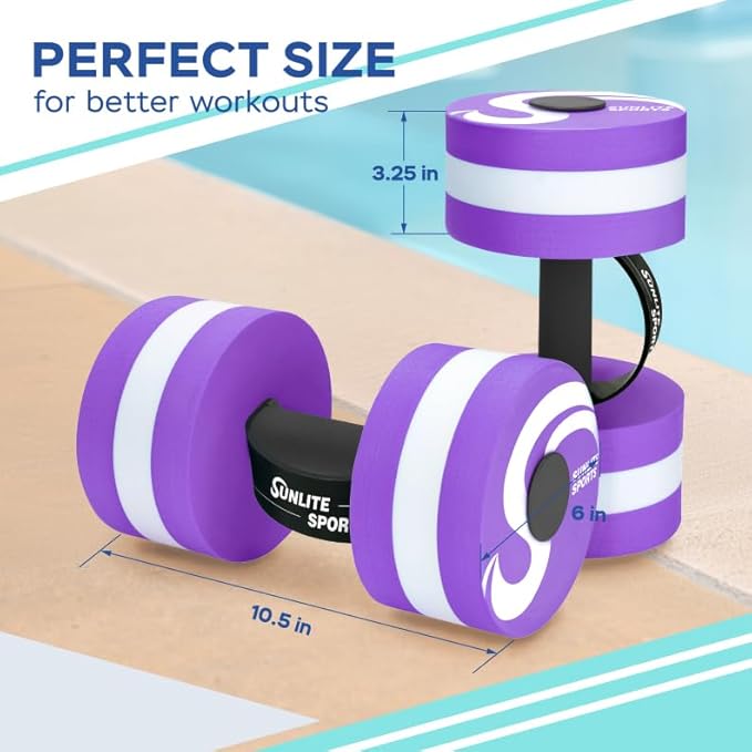 Sunlite Sports Water Weights Pool Exercise Dumbbells, Water Aerobic Equipment, High-Density EVA-Foam Dumbbell with Handle Strip, Aqua Therapy, Pool Fitness, Water Exercise, Set of 2