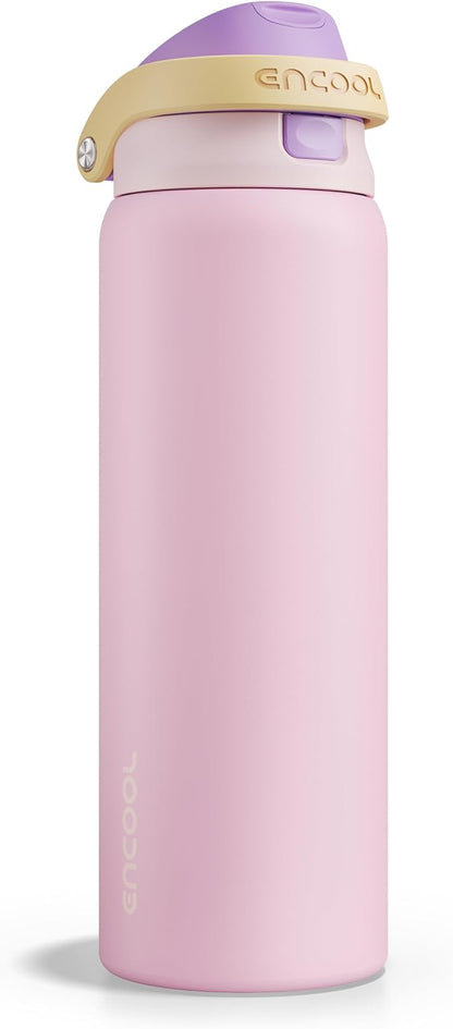ENCOOL Leakproof Insulated Water Bottle with Straw Dual-Sip Water Bottle Bag-Safe Design for Work, Commute & Gym – Keeps Drinks Cold All Day, 32 oz, Peach Purple