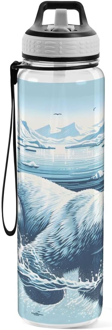 ALAZA Polar Bear Swim Winter Sports Water Bottle with Straw Tritan Drink Bottle 32 oz BPA Free Reusable for Travel Outdoor Fitness