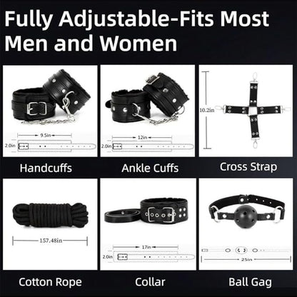 10-Piece Leather Couples Home Gym Set: Complete Partner Yoga, Pilates & Fitness Training Kit for A Full-Body Couples Workout (Black)