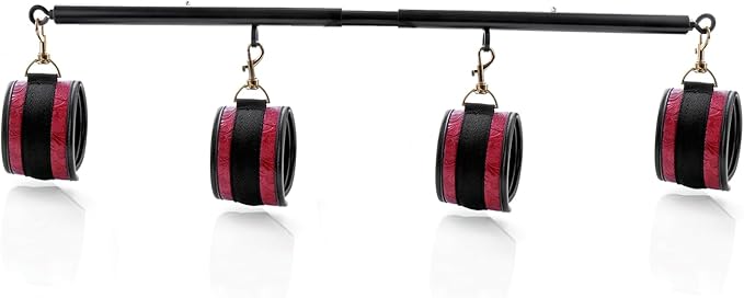 Spreader Bar Heavy Duty Stainless Steel Expandable Bar Home Gym with 4pcs Furry Crocodile Red Adjustable Strap,Sports Aid Training Pilates Aid Kit,Indoor Yoga Set