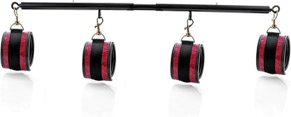 Spreader Bar Heavy Duty Stainless Steel Expandable Bar Home Gym with 4pcs Furry Crocodile Red Adjustable Strap,Sports Aid Training Pilates Aid Kit,Indoor Yoga Set