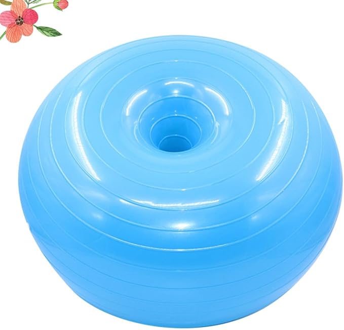 Exercise Donut Yoga Ball PVC Anti-Burst Stability Ball with Air Pump, Thickened Half Fitness Trainer for Core Balance and Stretching at Home (Light Blue)
