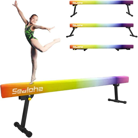 GLANT 8ft Ultrasimple Adjustable&Foldable Balance Beam,High-Low Floor Beam Suede Gymnastics Equipment,No Tool Require, Gymnastics Beam for Training&Professional HomeTraining