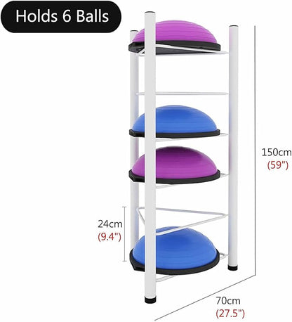 Indoor Balls Display Stand Home Fitness Gym/Workout Room Balance Ball Trainer Storage Rack Stand, Floor Standing Half Yoga Exercise Ball for Garage Organizer, No Ball
