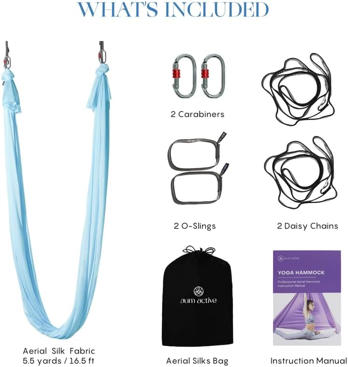 Aerial Silk Yoga Hammock & Swing for Home, Inversion Exercises, Starter Kit for All Levels - Durable with Extension Straps, Carabiners, and Pose Guide