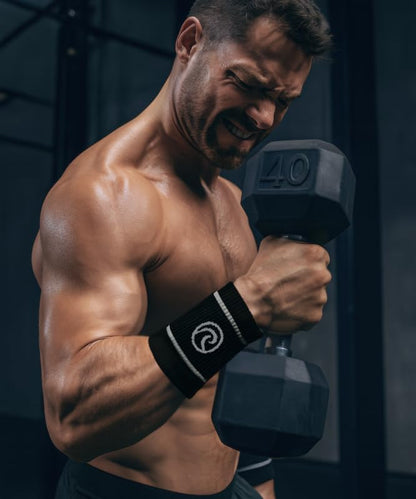 Rehband Wrist Bands Sweat-Absorbing & Supportive Wrist Bands for Training, Gym & Workout, Breathable, Comfortable & Stabilizing