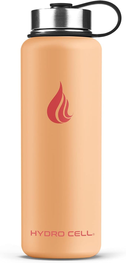 HYDRO CELL Stainless Steel Insulated Water Bottle with Straw - For Cold & Hot Drinks - Metal Vacuum Flask with Screw Cap and Modern Leakproof Sport Thermos for Adults (Peach 40oz)