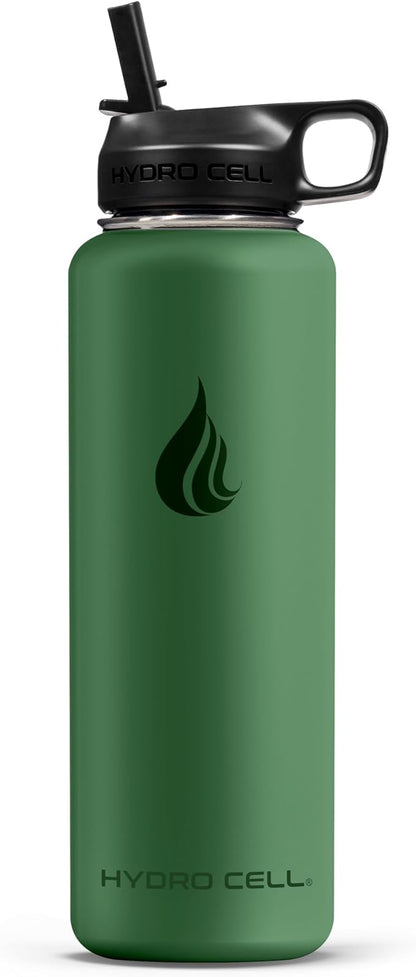 HYDRO CELL Stainless Steel Insulated Water Bottle with Straw - For Cold & Hot Drinks - Metal Vacuum Flask with Screw Cap and Modern Leakproof Sport Thermos for Adults (Forrest 40oz)