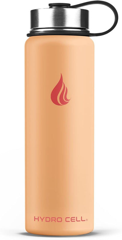HYDRO CELL Stainless Steel Insulated Water Bottle with Straw - For Cold & Hot Drinks - Metal Vacuum Flask with Screw Cap and Modern Leakproof Sport Thermos for Adults (Peach 24oz)